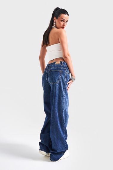 Жіночі джинси темного відтінку 17W4-5 супер палаццо середньої талії 100% бавовна - фото 2