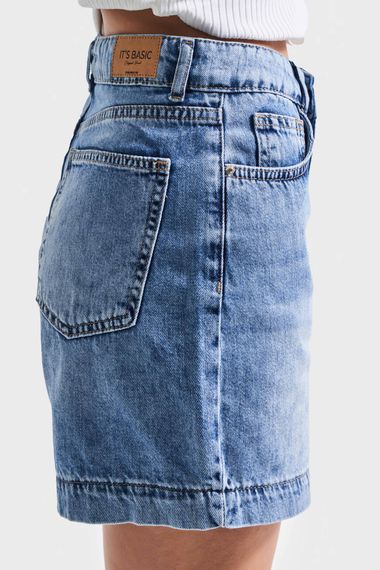Kadın Mavi Kot Rengi 4S5-27 Mom Fit Viscon Pamuk Kumaş Mini Boy Denim Şort - photo 4