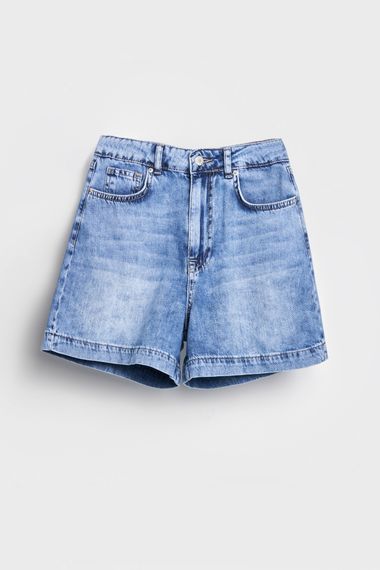 Kadın Mavi Kot Rengi 4S5-27 Mom Fit Viscon Pamuk Kumaş Mini Boy Denim Şort - photo 3