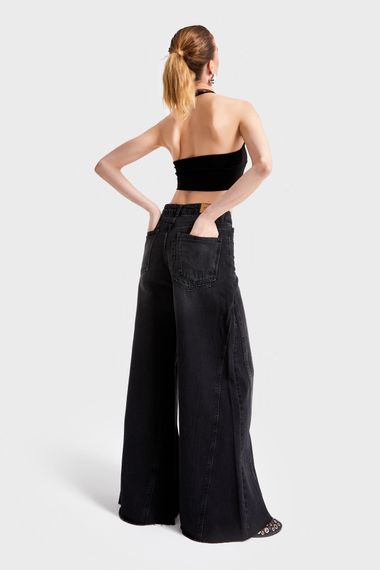 Жіночі чорні денім брюки Palazzo, середня посадка, 100% бавовна, моделі 34-42, довжина 80 см, ширина 41,5 см - фото 3