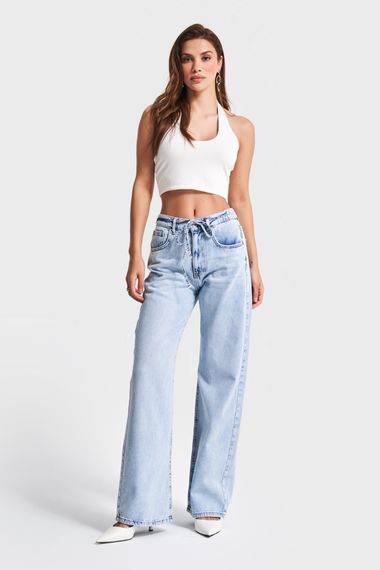 Kadın Kot Rengi 4S5-3 Straight Fit Önden Bağcıklı %100 Koton Denim Jean - صورة 2