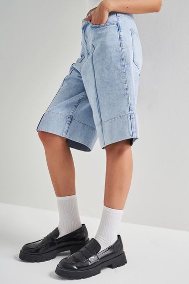Kadın Snow Kot Rengi 3S5-3 Maxi Boy Baggy %100 Koton Denim Şort - photo 3