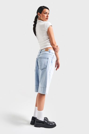 Kadın Snow Kot Rengi 3S5-3 Maxi Boy Baggy %100 Koton Denim Şort - photo 5