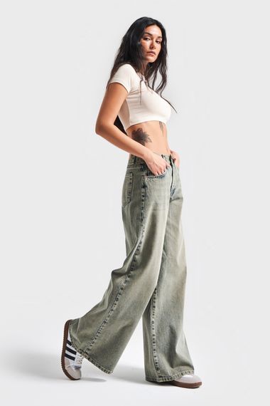 Kadın S.Kot Rengi 5S4 Palazzo Fit %100 Koton Orta Bel Denim Jean - фото 2