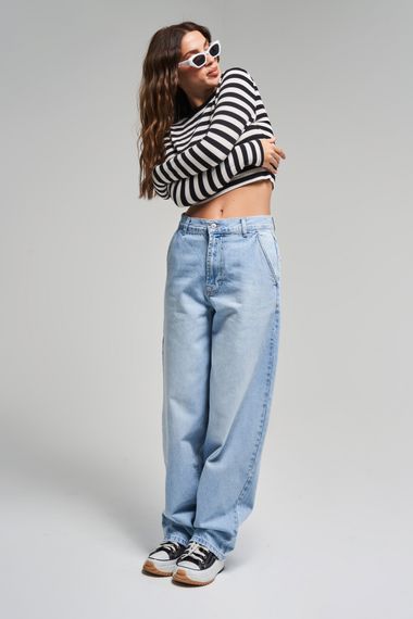 Kadın Ice Rengi 2S5-3 Skater Fit %100 Koton Orta Bel Bol Kesim İç Boy 80cm Denim Jean - фото 2