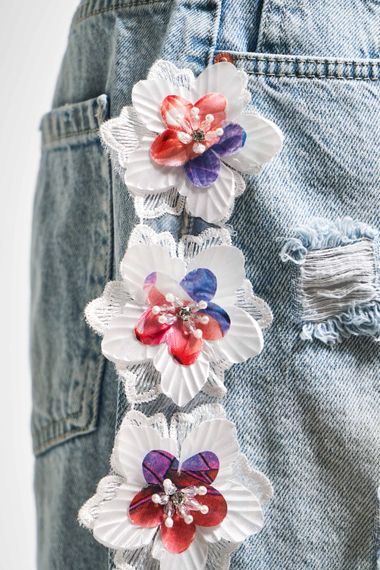 Kadın G.Kot Rengi D-12S5 Dantel Çiçek Nakışlı Tasarım Bol Kesim Denim Şort - фото 4