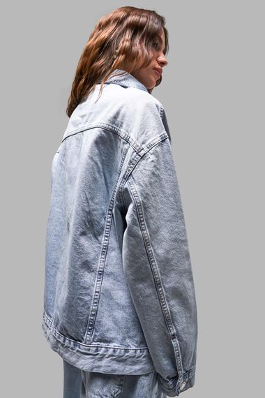 Kadın Kot Rengi 4S5-84 Oversize Bol Kesim %100 Koton Denim Ceket - صورة 3