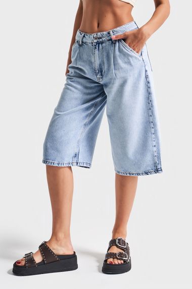 Kadın Kot Rengi 4s5-3 Maxi Boy %100 Koton Denim Bermuda Şort - фото 1