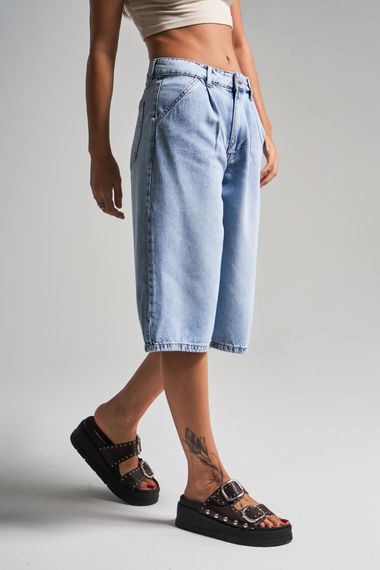 Kadın Kot Rengi 4s5-3 Maxi Boy %100 Koton Denim Bermuda Şort - фото 4