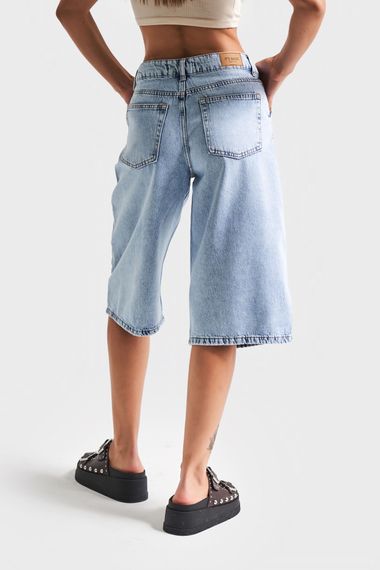 Kadın Kot Rengi 4s5-3 Maxi Boy %100 Koton Denim Bermuda Şort - фото 3