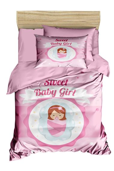 Yenidoğan Kız Bebek Nevresim Takımı %100 Pamuklu Sweet Baby Girl