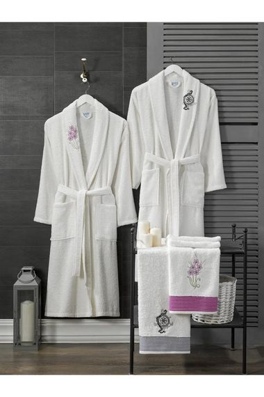 4 Piece Family Bathrobe Set Women Men Towel Bathrobe Set White Set