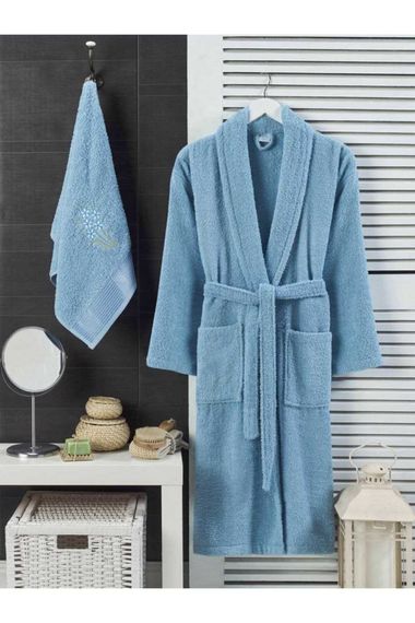 Şalyaka Women's and Men's Cotton Towel Bath Robe Set