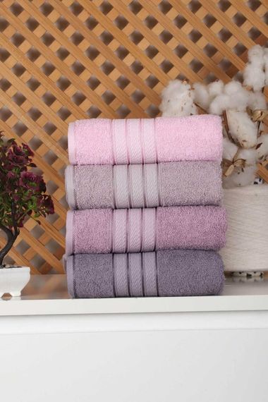 Set of 4 Hand and Face Colored Towels 100% Cotton 50x90 Cm Assos-1