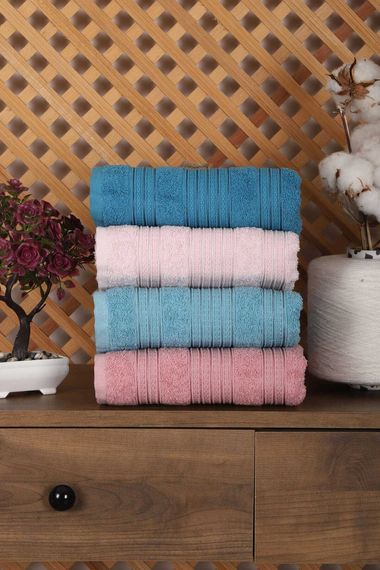 Set of 4 Hand and Face Colored Towels 100% Cotton 50x90 Cm Efes-3
