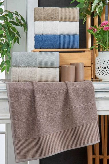 Set of 6 Hand and Face Towels Cotton Towel Set Colored Brown