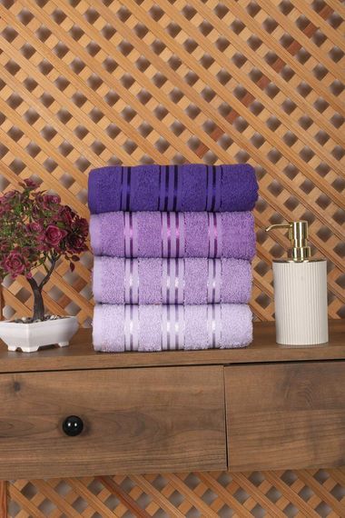 Set of 4 Hand and Face Colored Towels 100% Cotton 50x90 Cm Lidya-4