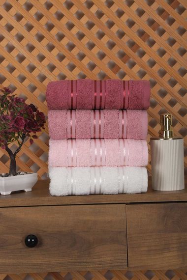 Set of 4 Hand and Face Colored Towels 100% Cotton 50x90 Cm Lidya-1