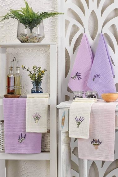 6 Pieces Kitchen Drying Cloth 30 X 50 Cm Lavender Flower