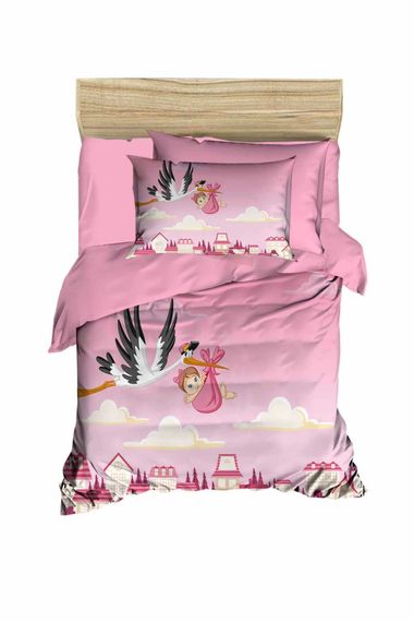 Newborn Baby Girl Duvet Cover Set 100% Cotton Stork