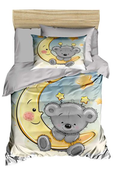 Newborn Girl / Boy Unisex Baby Duvet Cover Set 100% Cotton Teddy Bear on the Moon