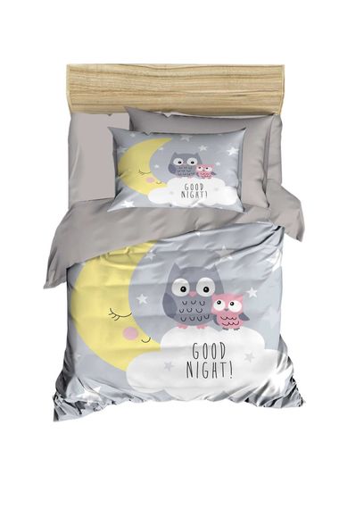 Newborn Girl / Boy Unisex Baby Duvet Cover Set 100% Cotton Good Night Gray