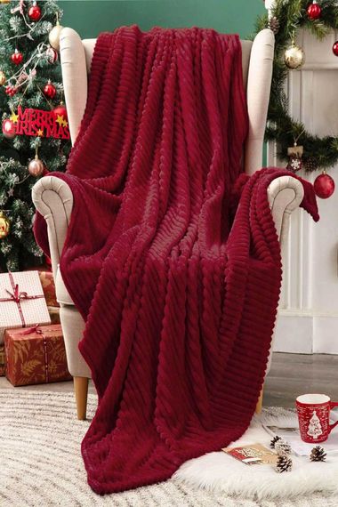 Single Striped TV Blanket 130x180 Cm Claret Red