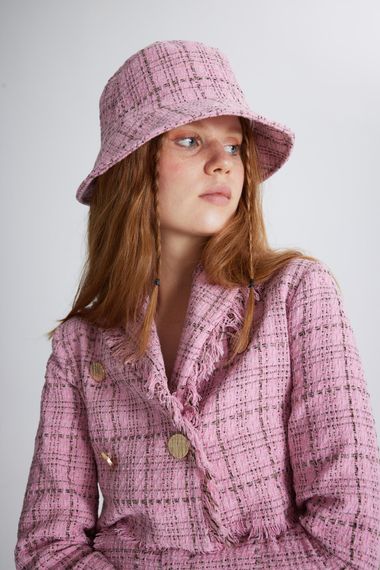 Tweed Bucket Şapka Pembe - fotoğraf 1