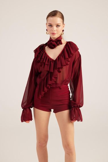 Sassy Gömlek Bordo - fotoğraf 2