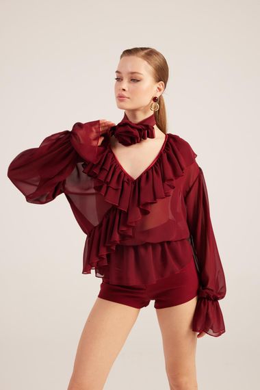 Sassy Gömlek Bordo - fotoğraf 4