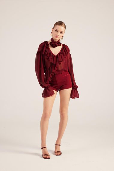 Sassy Gömlek Bordo - fotoğraf 3