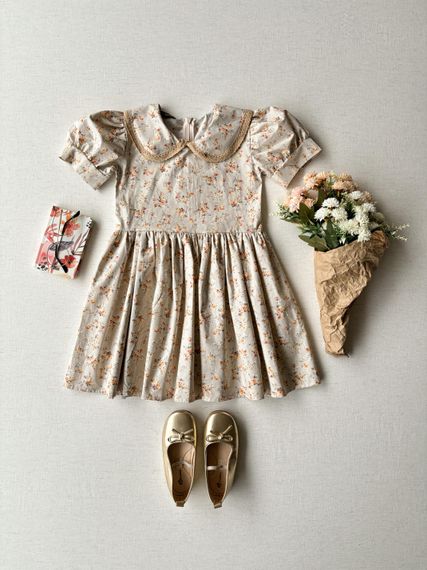 Cream-Brown Floral Baby Collar Tunic and Girl's Dress Combination - photo 3