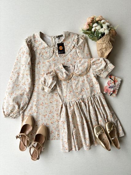 Cream-Brown Floral Baby Collar Tunic and Girl's Dress Combination - photo 4