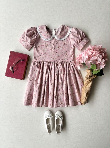 Pink-Claret Red Floral Baby Collar Tunic and Girl's Dress Combination - photo 3