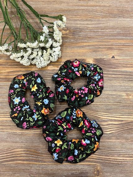 3 Piece Black Background Colored Floral Hairpin