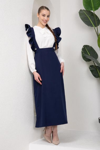 Long Navy Blue Crepe Salopet Skirt - photo 2