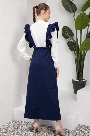 Long Navy Blue Crepe Salopet Skirt - photo 4