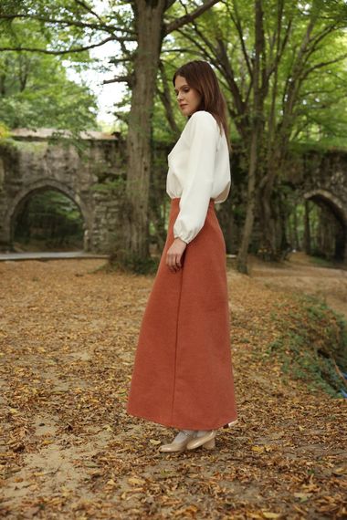 Salmon Color Long Cuff Skirt - photo 4