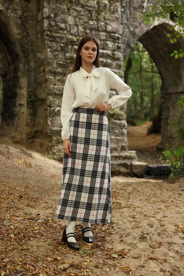 Black-White Plaid Long Skirt - photo 3