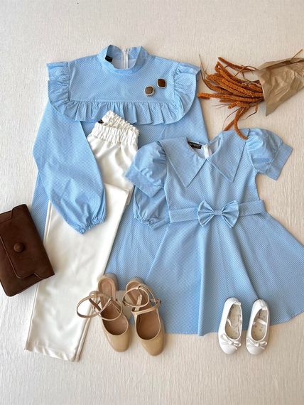 Blue Polka Dot Tunic and Blue Polka Dot Collar Poplin Girl's Dress - photo 4