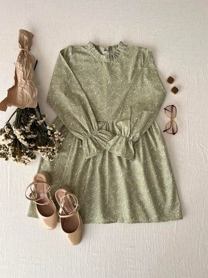 Green Poplin Tunic and Green Poplin Girl's Dress Combination - photo 3