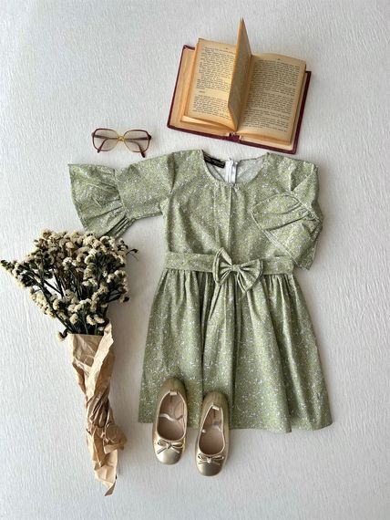 Green Poplin Tunic and Green Poplin Girl's Dress Combination - photo 2