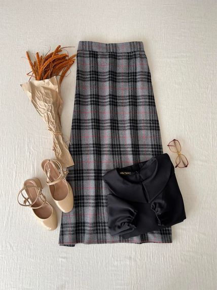 Gray Long Winter Plaid Skirt - photo 1