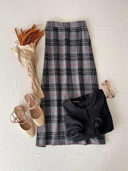 Gray Long Winter Plaid Skirt - photo 3