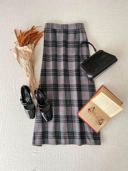 Gray Long Winter Plaid Skirt - photo 2