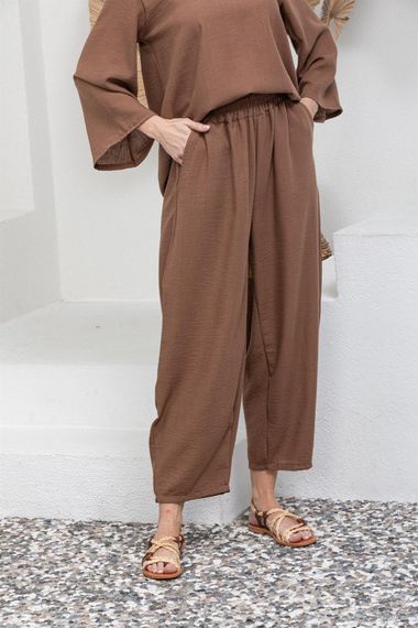 Women's Brown Cotton Loose Linen Trousers - photo 3