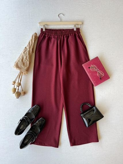 Burgundy Color Wool Effect Trousers - photo 2