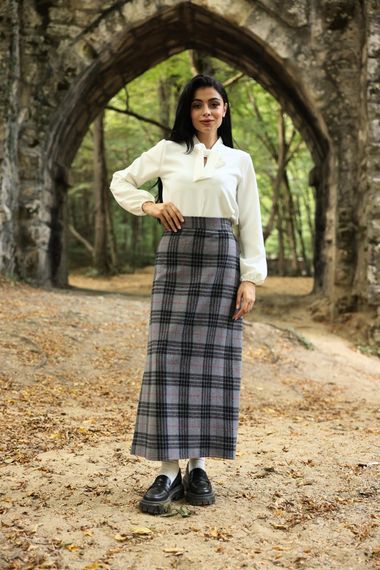 Gray Plaid Long Skirt - photo 4