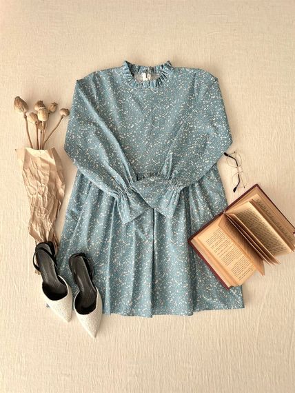 Blue Poplin Tunic and Blue Poplin Girls' Dress - photo 2