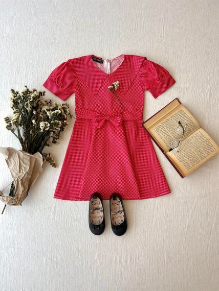 Red Polka Dot Tunic and Red Polka Dot Collar Poplin Girl's Dress - photo 3